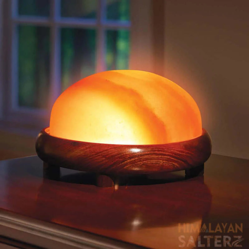 Handmade Himalayan salt foot dome lamp with amber illumination